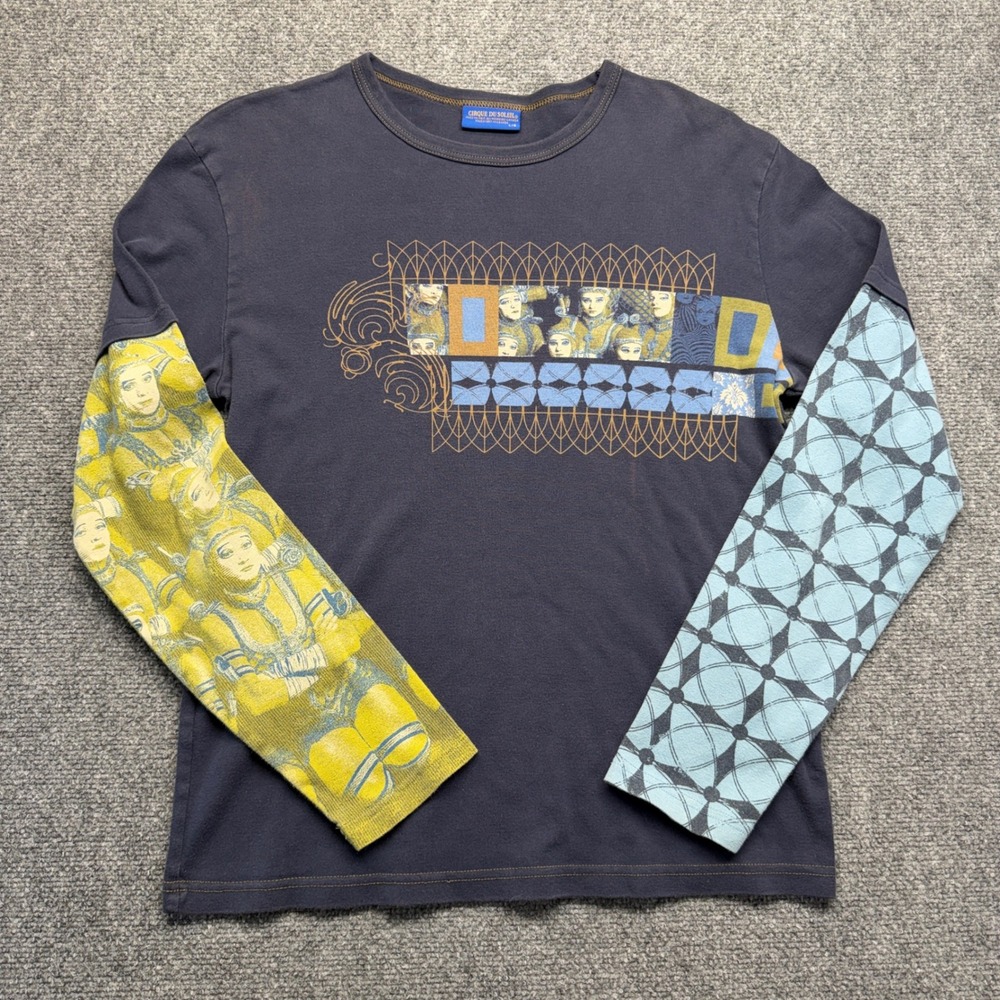 Cirque Du Soleil Mens Long Sleeve Graphic T-Shirt Gray Mixed Print Large L rare